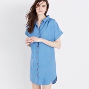 Madewell Indigo Chambray Central Linen Shirt Dress